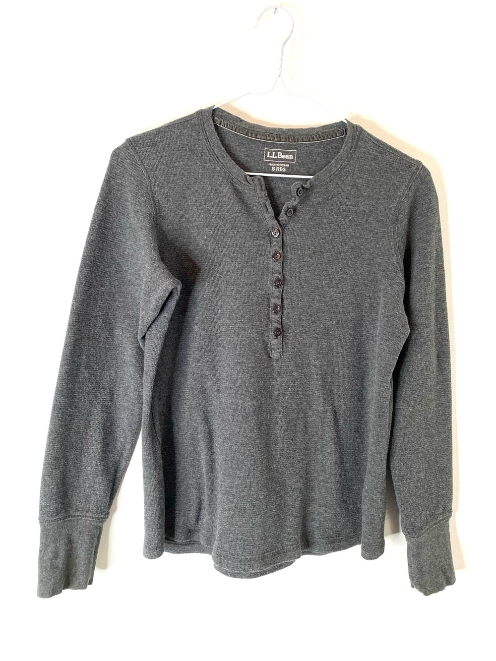 L.L. Bean Charcoal Grey Waffle Knit Henley Long Sleeve Thermal Top